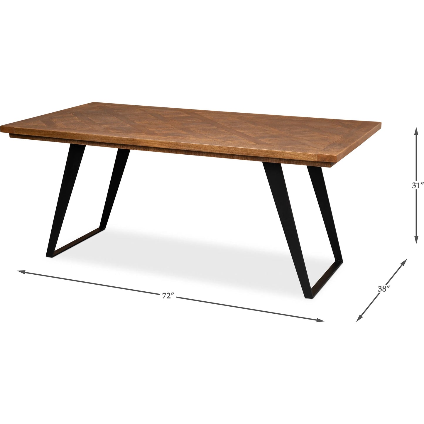 006 SI-2372553 | Additional Silo | Paige Parquet Top Dining Table by Sarreid Ltd. in brown. Made from mango, powder coated legs in a modern style.