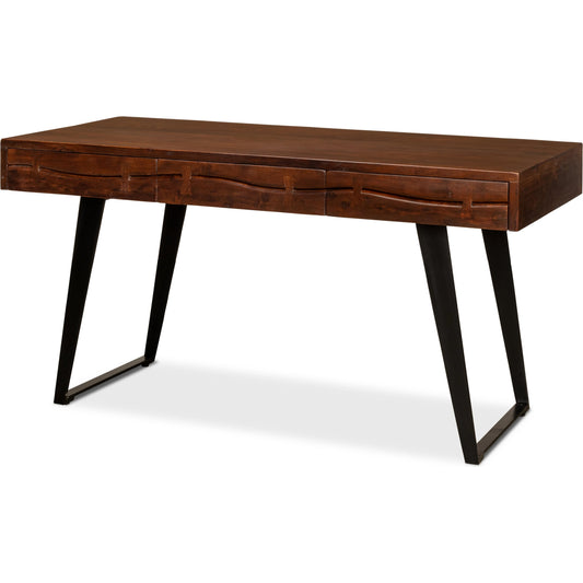 Genius Empire Desk by Sarreid Ltd. in medium brown. Made from acacia, iron in a modern style.