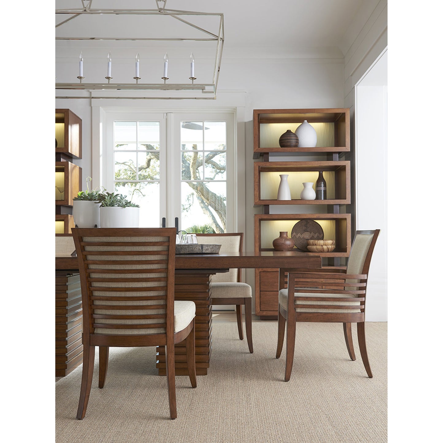 011 SR-836338 | Lifestyle | Peninsula Dining Table by Tommy Bahama Home. Made from unique in a modern style.