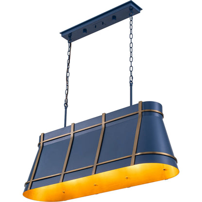 Brasserie 4 Light Linear by Varaluz in blue. Made from steel in a unique style.