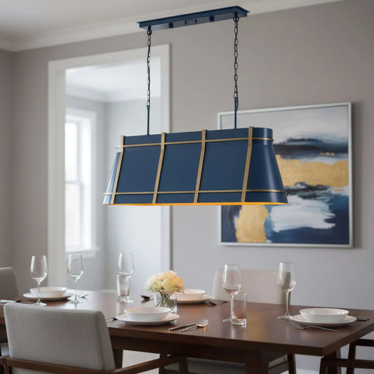 Brasserie 4 Light Linear by Varaluz in blue. Made from steel in a unique style.