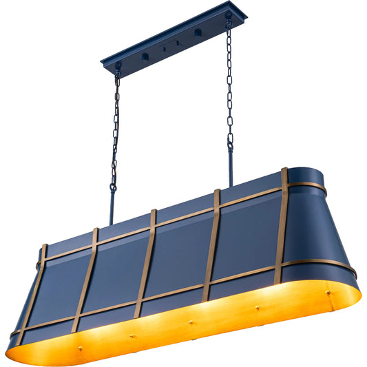 Brasserie 5 Light Linear by Varaluz in blue. Made from steel in a unique style.