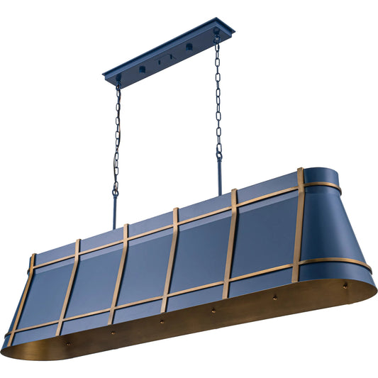 Brasserie 6 Light Linear by Varaluz in blue. Made from steel in a unique style.