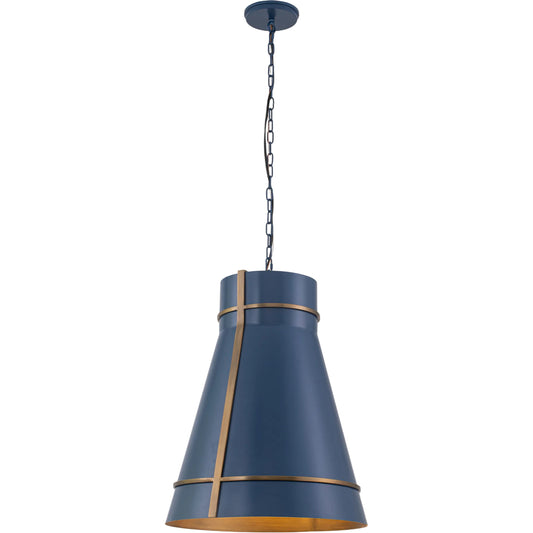 Brasserie 1 Light Pendant by Varaluz in blue. Made from steel in a unique style.