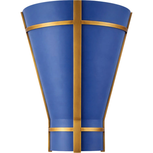 Brasserie 1 Light Sconce by Varaluz in blue. Made from steel in a unique style.