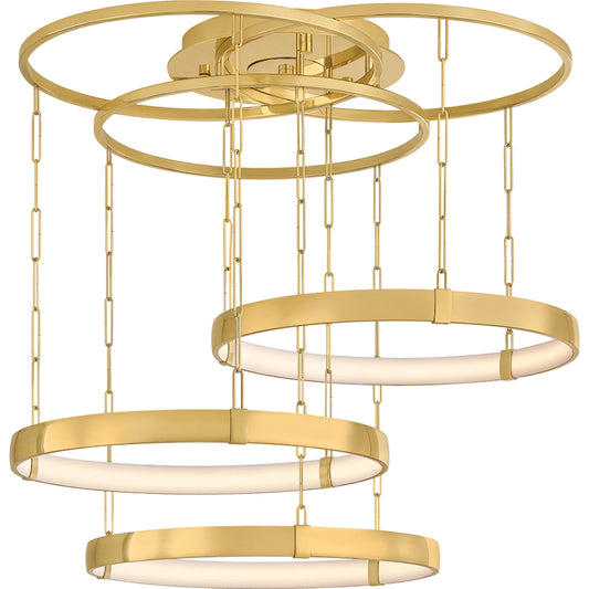 Chiasso Chandelier by Corbett in vintage polished brass. Made from unique in a modern style.