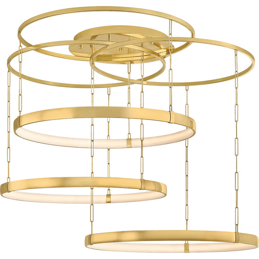 Chiasso Chandelier by Corbett in vintage polished brass. Made from unique in a modern style.