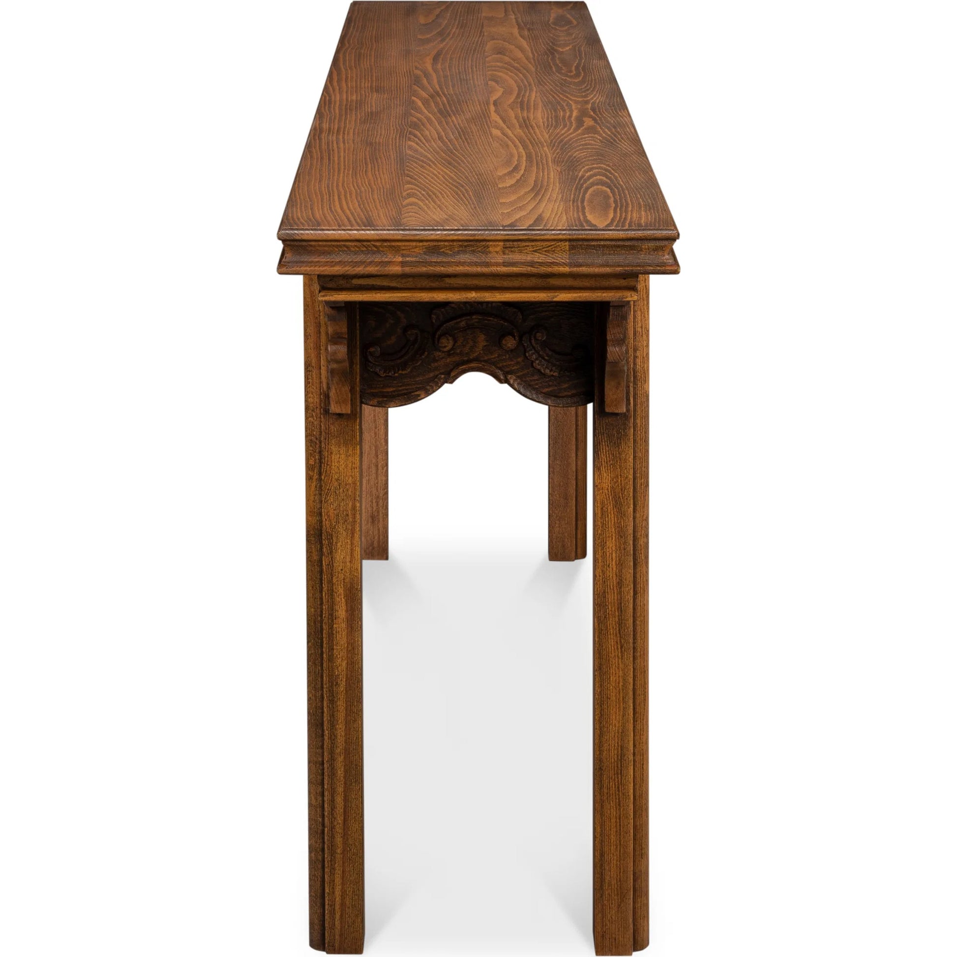 Equestrian Console Table by Sarreid Ltd. in brown husk. Made from beechwood in a traditional style.
