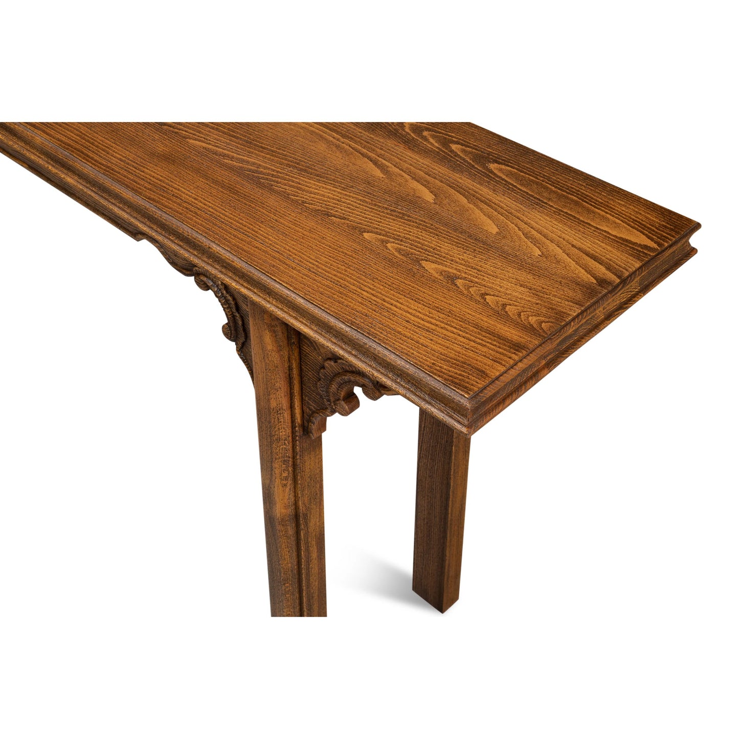 011 SI-2372503 | Closeup | Equestrian Console Table by Sarreid Ltd. in brown husk. Made from beechwood in a traditional style.