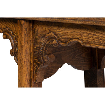 Equestrian Console Table by Sarreid Ltd. in brown husk. Made from beechwood in a traditional style.