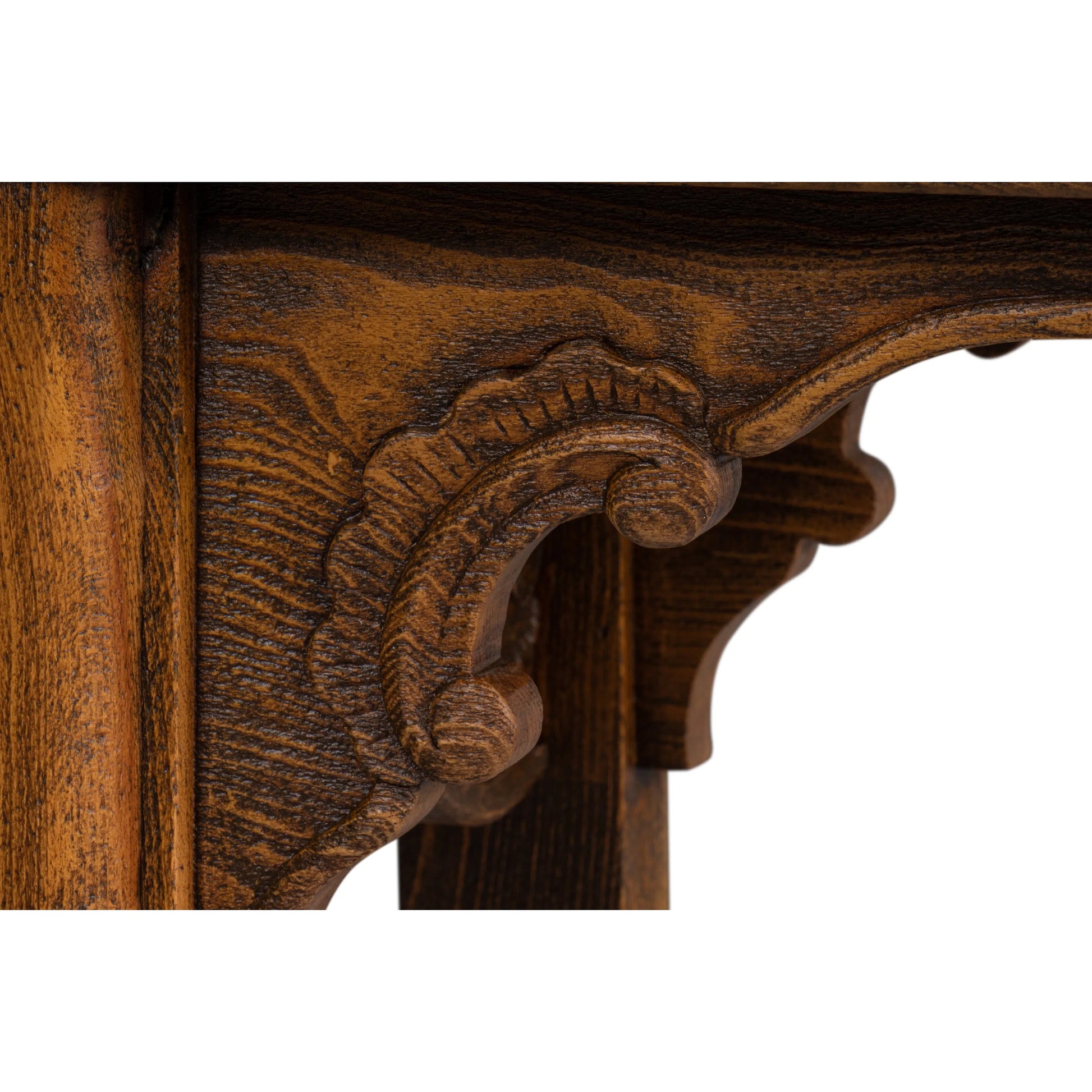 Equestrian Console Table by Sarreid Ltd. in brown husk. Made from beechwood in a traditional style.