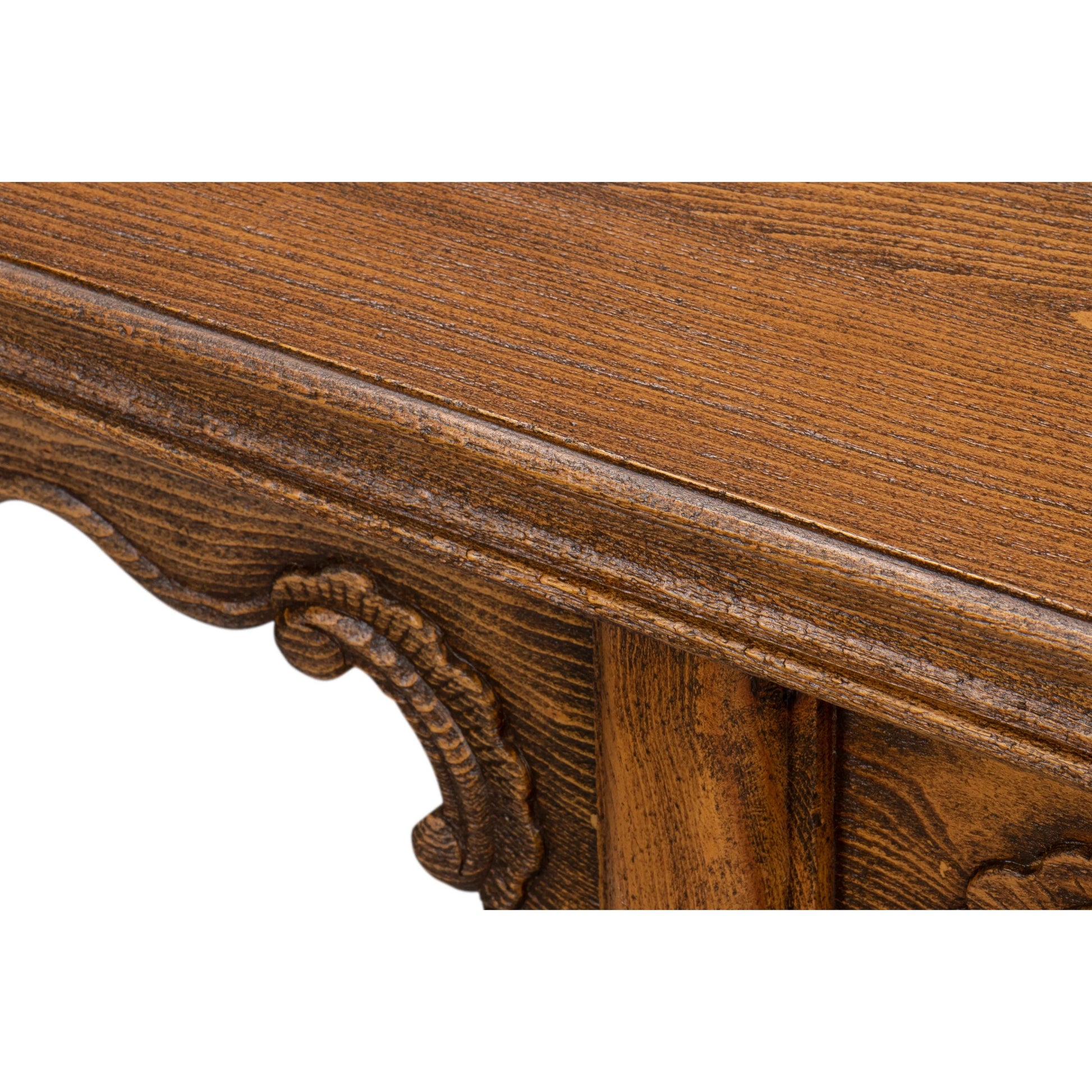 Equestrian Console Table by Sarreid Ltd. in brown husk. Made from beechwood in a traditional style.
