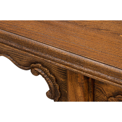 Equestrian Console Table by Sarreid Ltd. in brown husk. Made from beechwood in a traditional style.
