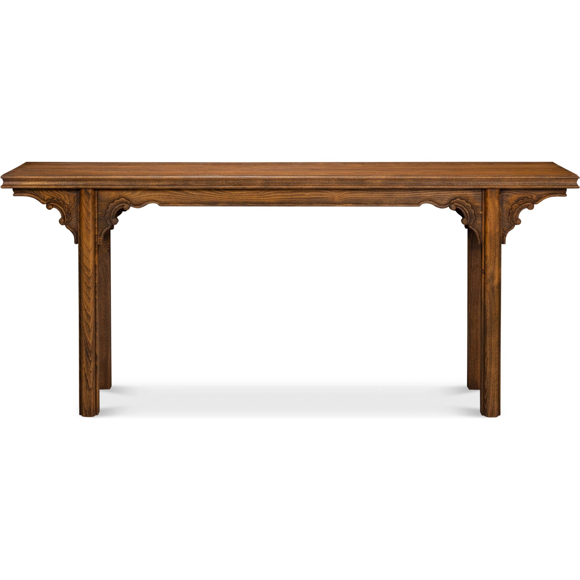Equestrian Console Table by Sarreid Ltd. in brown husk. Made from beechwood in a traditional style.
