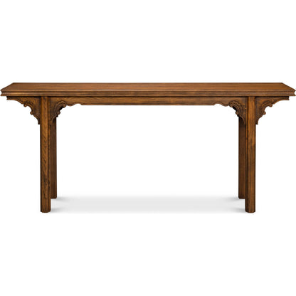 Equestrian Console Table by Sarreid Ltd. in brown husk. Made from beechwood in a traditional style.