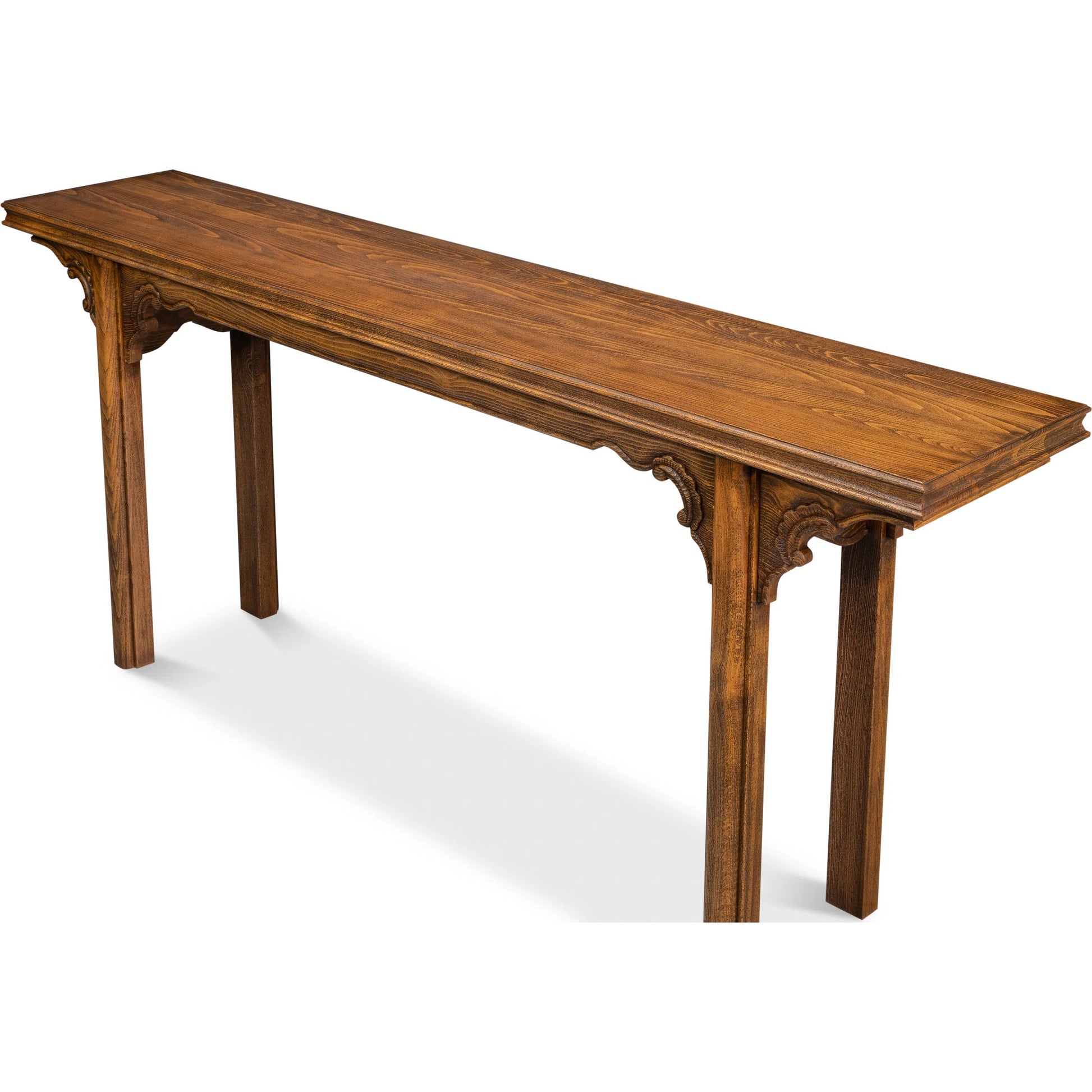 Equestrian Console Table by Sarreid Ltd. in brown husk. Made from beechwood in a traditional style.