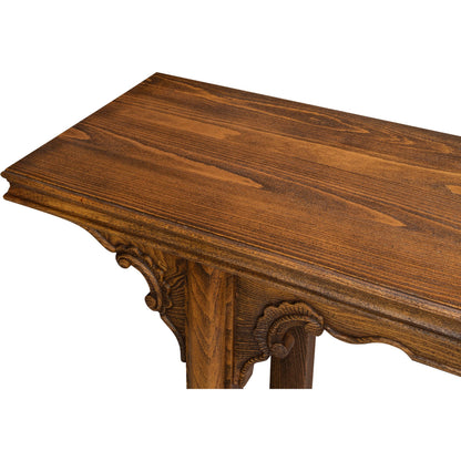 Equestrian Console Table by Sarreid Ltd. in brown husk. Made from beechwood in a traditional style.