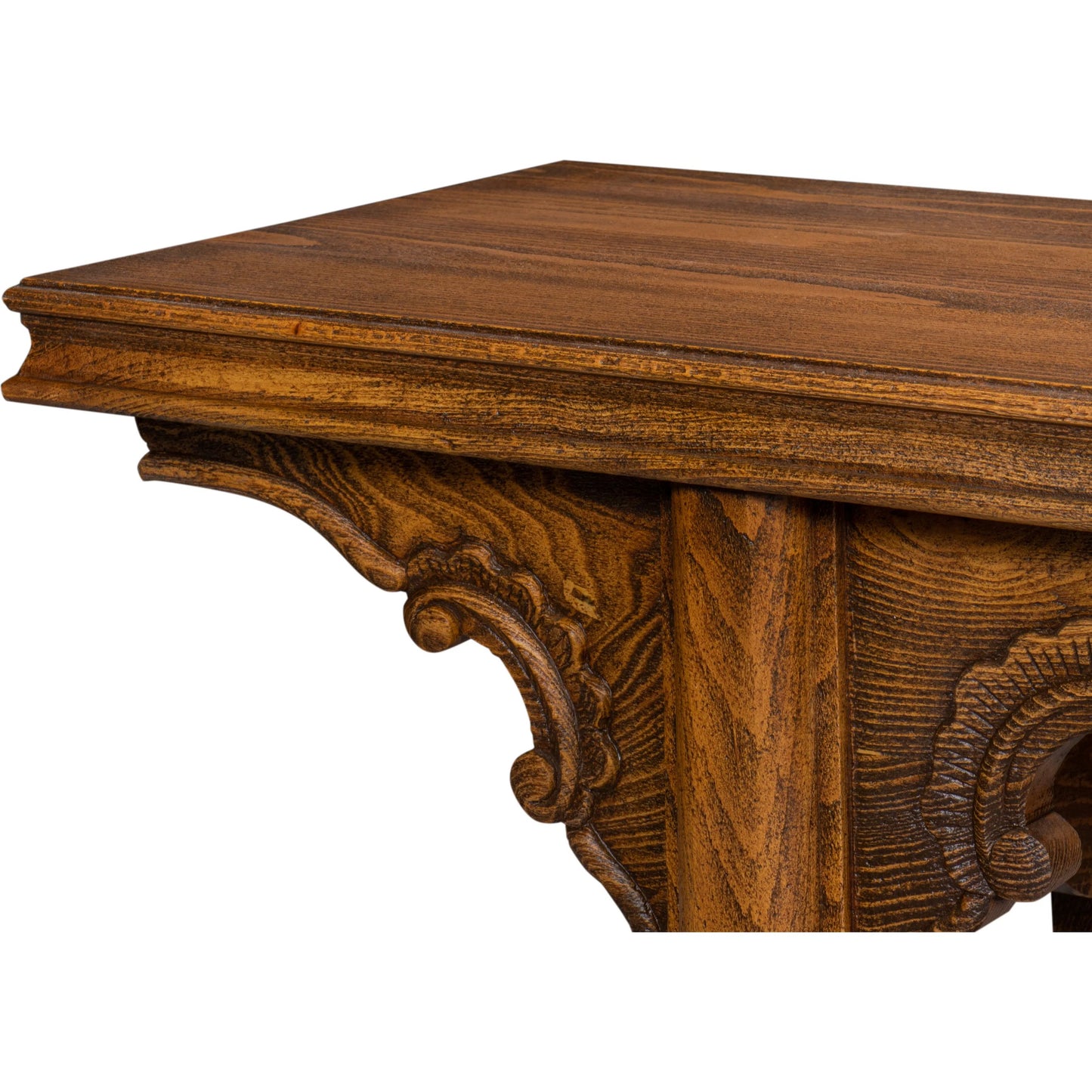 010 SI-2372503 | Closeup | Equestrian Console Table by Sarreid Ltd. in brown husk. Made from beechwood in a traditional style.