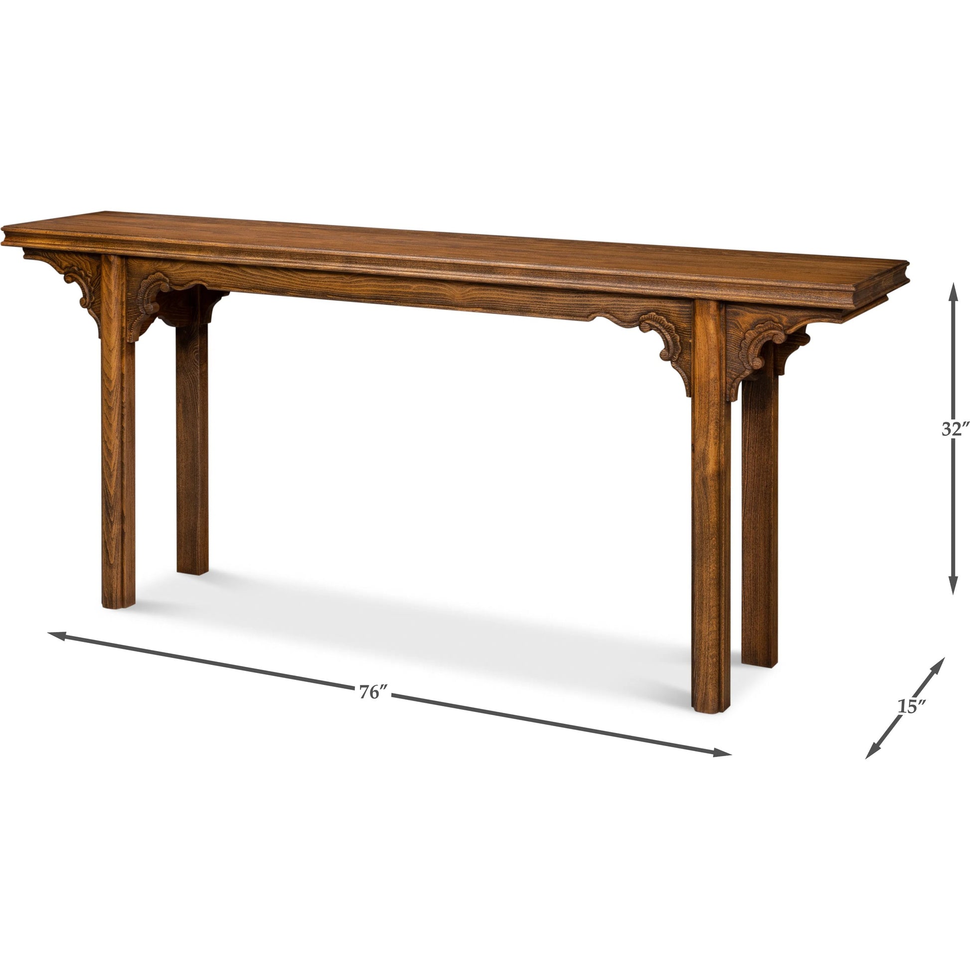 Equestrian Console Table by Sarreid Ltd. in brown husk. Made from beechwood in a traditional style.