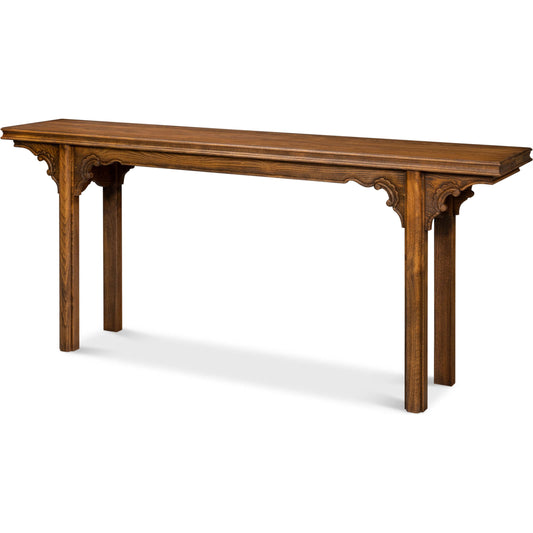 Equestrian Console Table by Sarreid Ltd. in brown husk. Made from beechwood in a unique style.