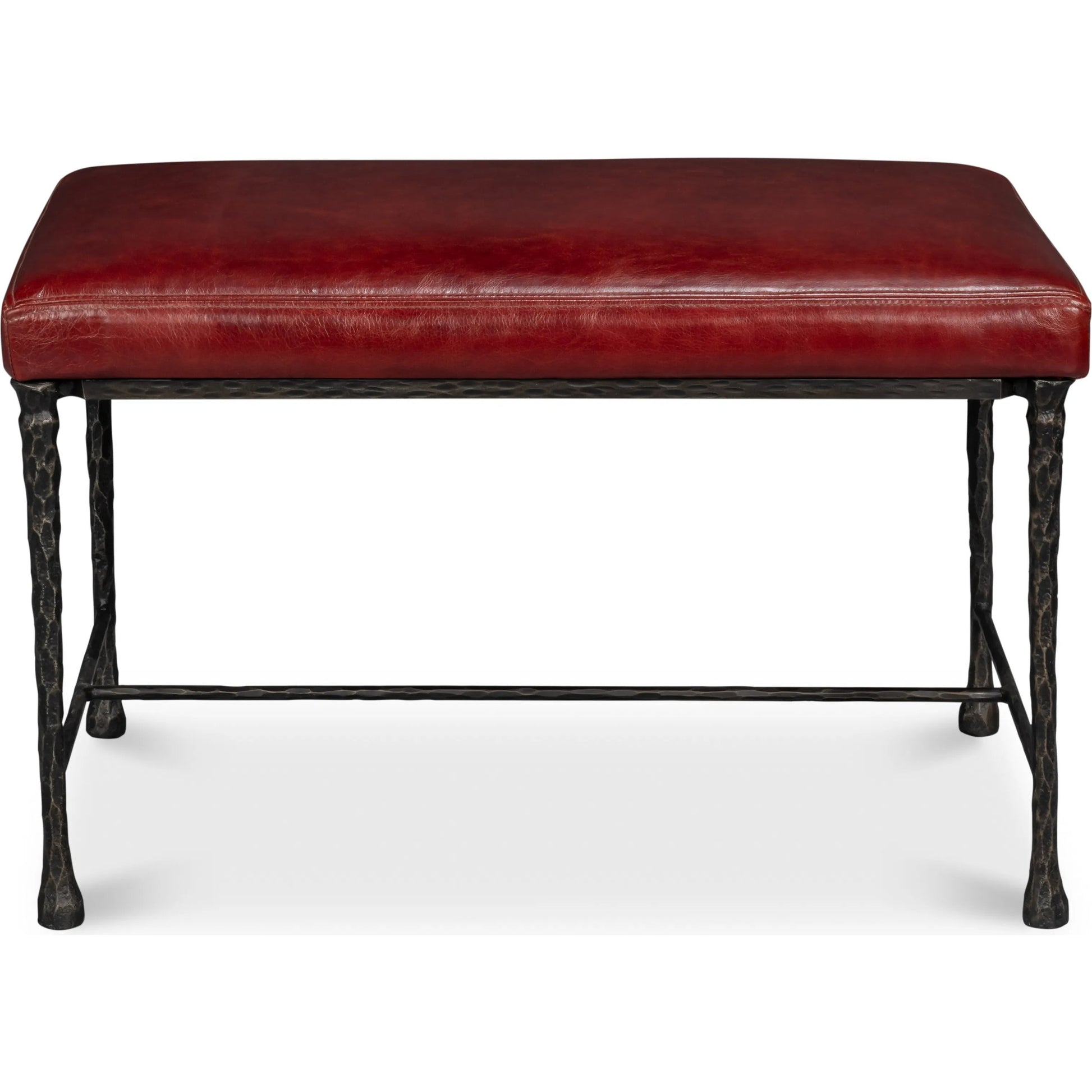 Kings Road Bench by Sarreid Ltd. in red. Made from iron & leather in a modern style.