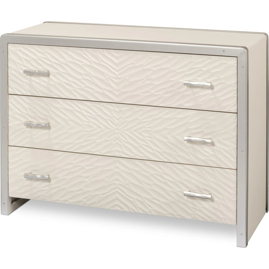 Textures Three Drawer Commode by Sarreid Ltd. in ivory. Made from iron, pine in a modern style.