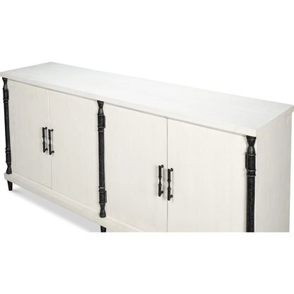 Elegance Credenza by Sarreid Ltd. in elegance white. Made from pine wood, iron in a unique style.