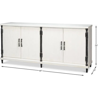 Elegance Credenza by Sarreid Ltd. in elegance white. Made from pine wood, iron in a unique style.