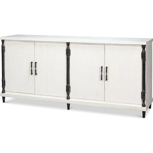 Elegance Credenza by Sarreid Ltd. in elegance white. Made from pine wood, iron in a unique style.