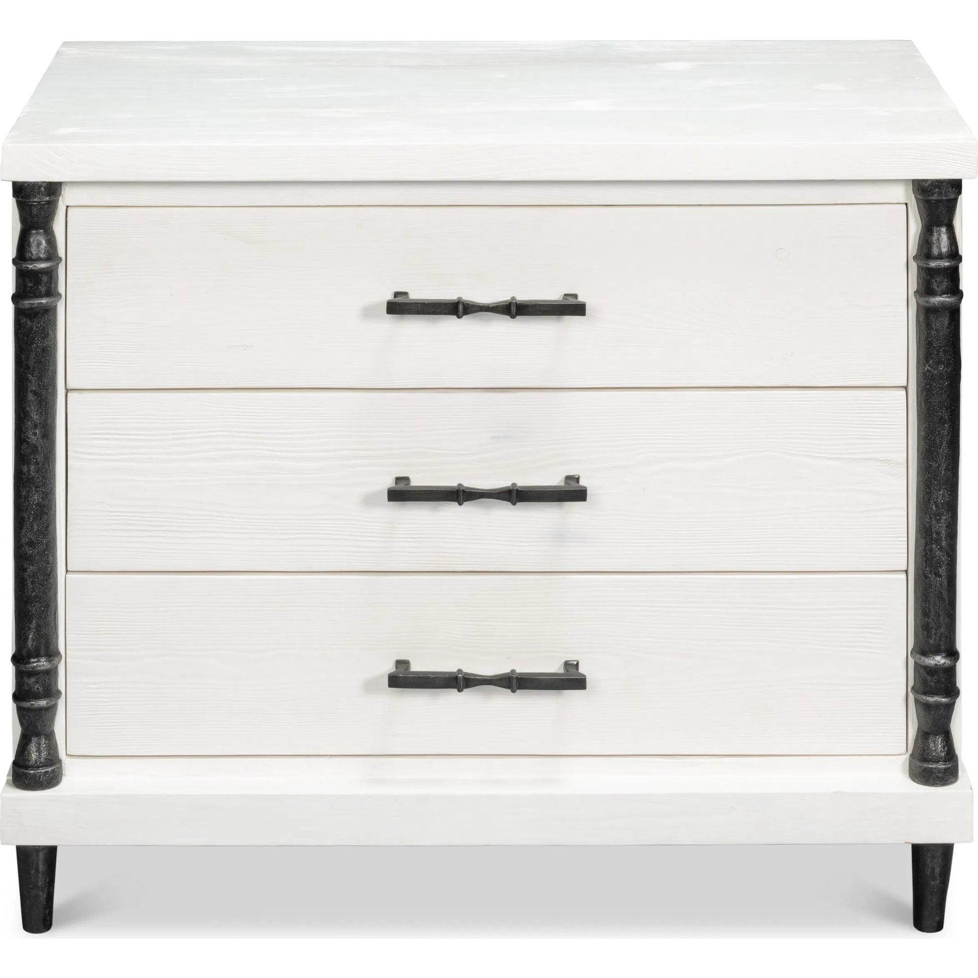Elegance Nightstand by Sarreid Ltd. in elegance white. Made from pine wood, iron in a unique style.