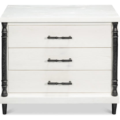 Elegance Nightstand by Sarreid Ltd. in elegance white. Made from pine wood, iron in a unique style.