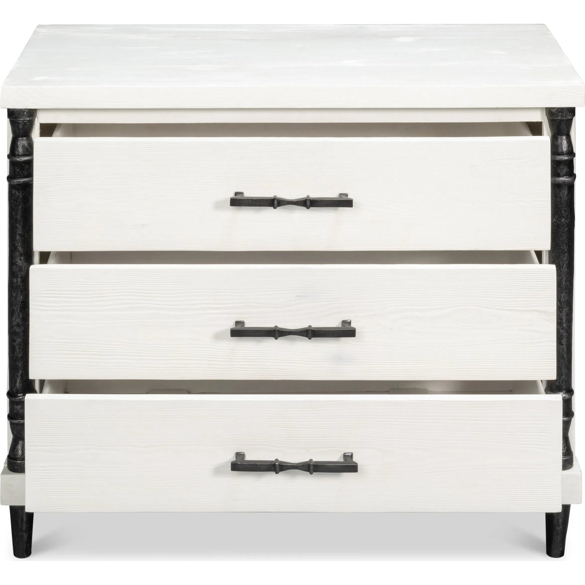 Elegance Nightstand by Sarreid Ltd. in elegance white. Made from pine wood, iron in a unique style.