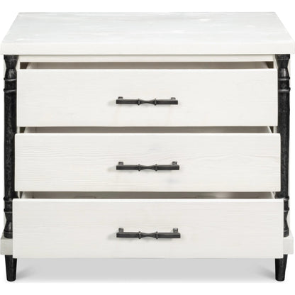 Elegance Nightstand by Sarreid Ltd. in elegance white. Made from pine wood, iron in a unique style.