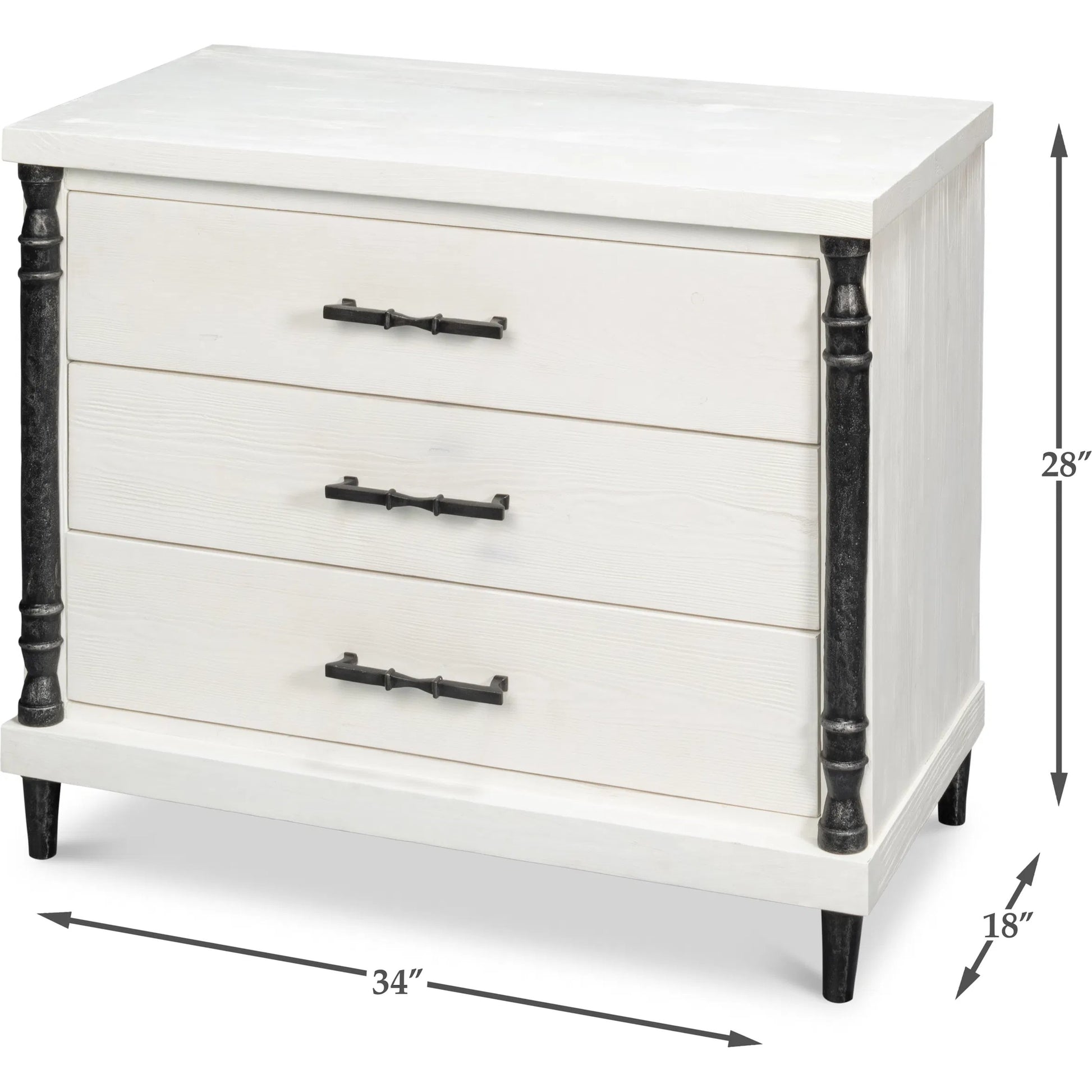 Elegance Nightstand by Sarreid Ltd. in elegance white. Made from pine wood, iron in a unique style.