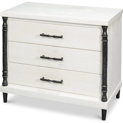 Elegance Nightstand by Sarreid Ltd. in elegance white. Made from pine wood, iron in a unique style.