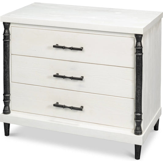 Elegance Nightstand by Sarreid Ltd. in elegance white. Made from pine wood, iron in a unique style.