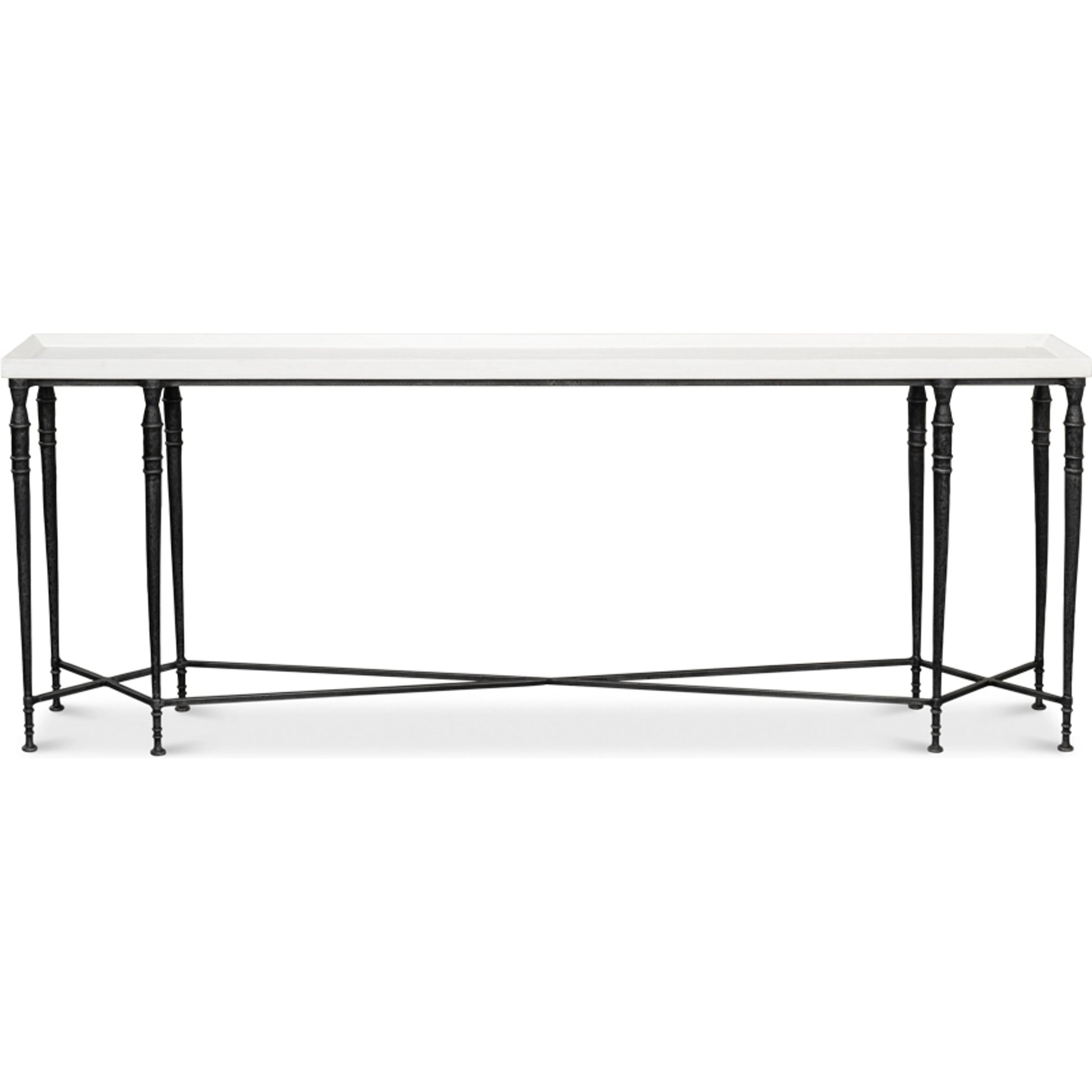 Nathaniel Elegance Console Table by Sarreid Ltd. in antique black, off white. Made from pine, iron in a modern style.
