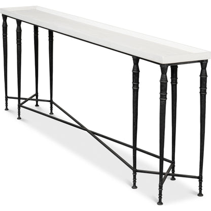 Nathaniel Elegance Console Table by Sarreid Ltd. in antique black, off white. Made from pine, iron in a modern style.