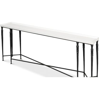 Nathaniel Elegance Console Table by Sarreid Ltd. in antique black, off white. Made from pine, iron in a modern style.