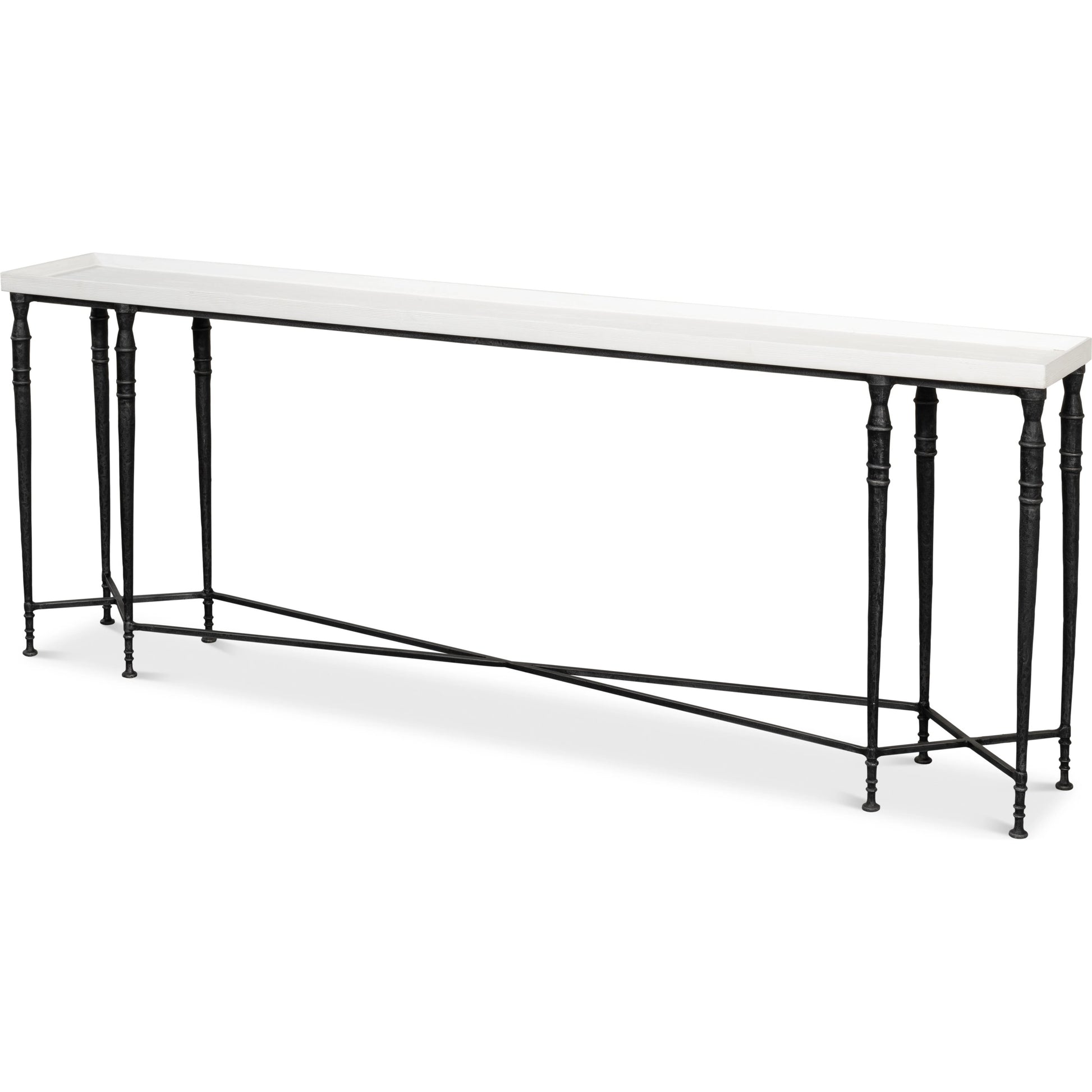 Nathaniel Elegance Console Table by Sarreid Ltd. in antique black, off white. Made from pine, iron in a modern style.