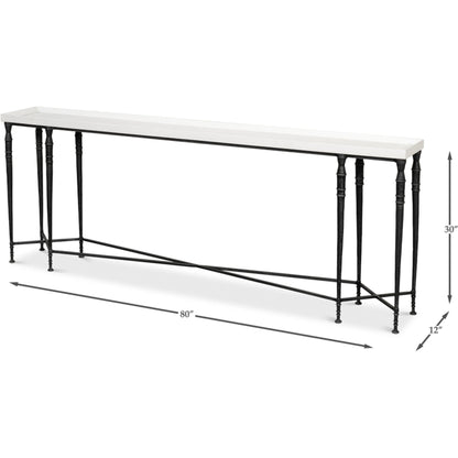 Nathaniel Elegance Console Table by Sarreid Ltd. in antique black, off white. Made from pine, iron in a modern style.