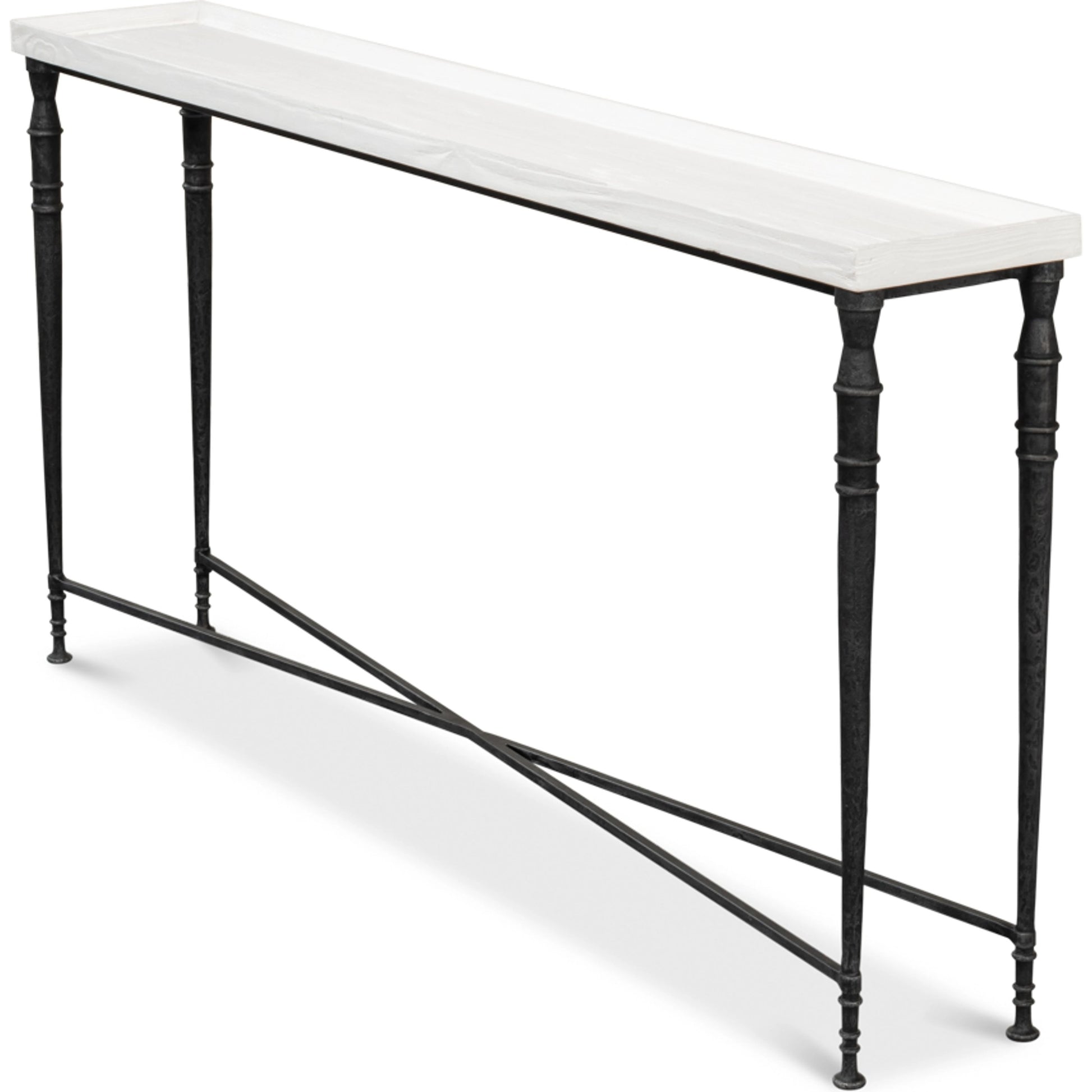 Nathaniel Elegance Console Table by Sarreid Ltd. in antique black, off white. Made from pine, iron in a modern style.