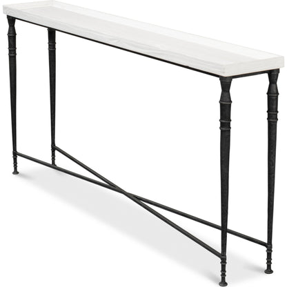 Nathaniel Elegance Console Table by Sarreid Ltd. in antique black, off white. Made from pine, iron in a modern style.