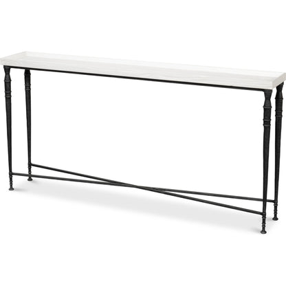 Nathaniel Elegance Console Table by Sarreid Ltd. in antique black, off white. Made from pine, iron in a modern style.