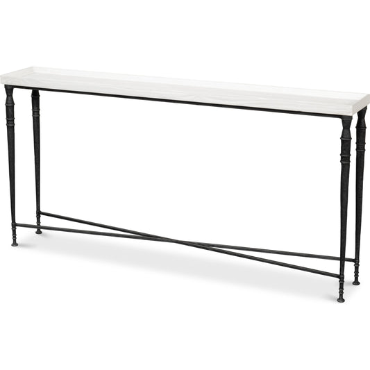 Nathaniel Elegance Console Table by Sarreid Ltd. in antique black, off white. Made from pine, iron in a modern style.