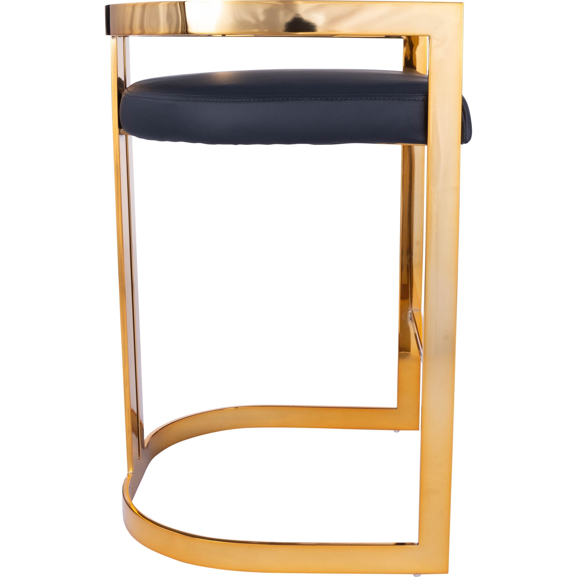 Clarence Counter Stool by Butler Specialty Company. Made from iron, gold plated finish, mdf, fabric, faux leather, polyvinyl, polyurethane cushion core: seat height, 25" h in a modern style.