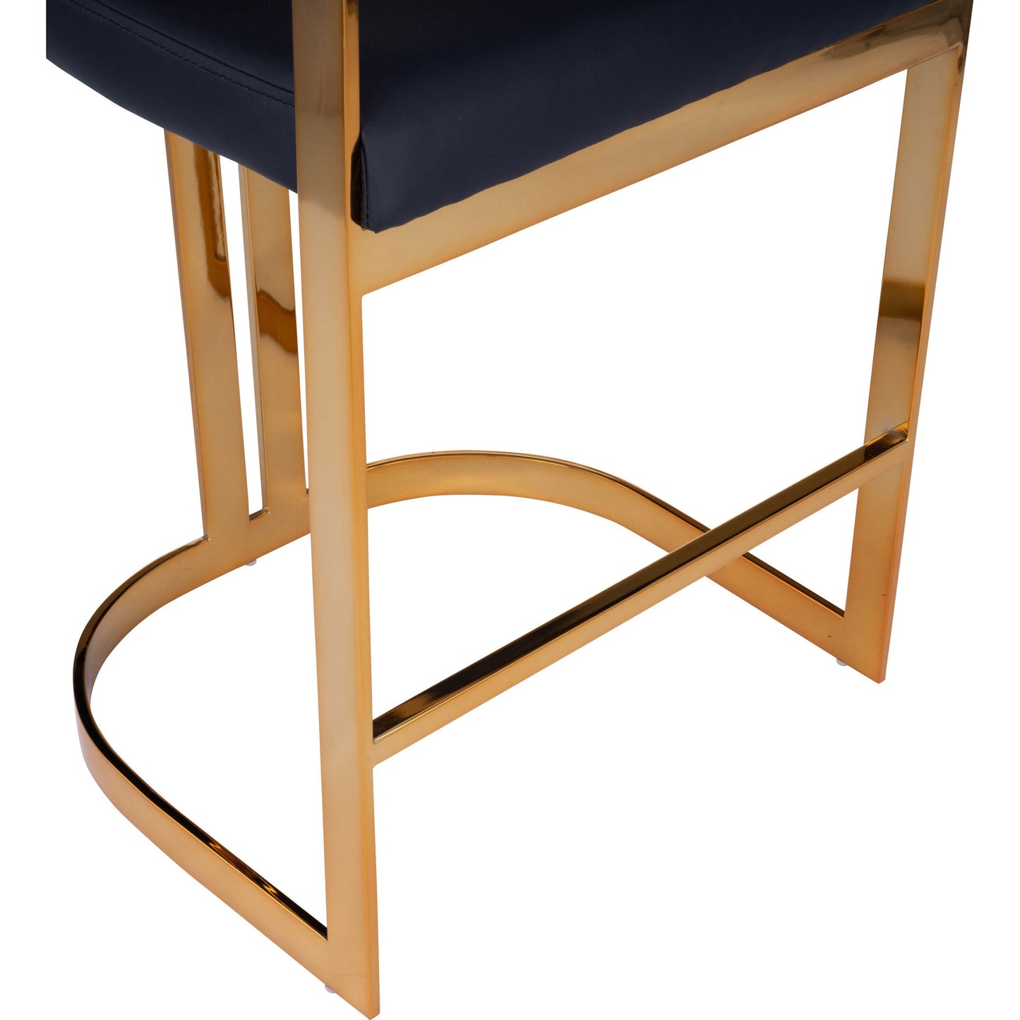 007 SR-770445 | Closeup | Clarence Counter Stool by Butler Specialty Company. Made from iron, gold plated finish, mdf, fabric, faux leather, polyvinyl, polyurethane cushion core: seat height, 25" h in a modern style.