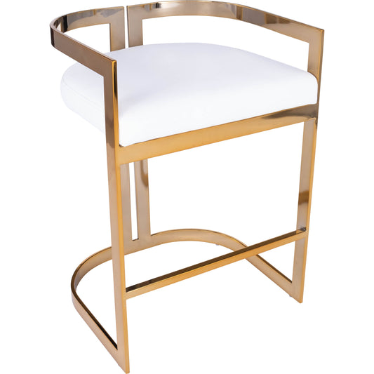Clarence Counter Stool by Butler Specialty Company. Made from iron, gold plated finish, mdf, fabric, faux leather, polyvinyl, polyurethane cushion core: seat height, 25" h in a modern style.