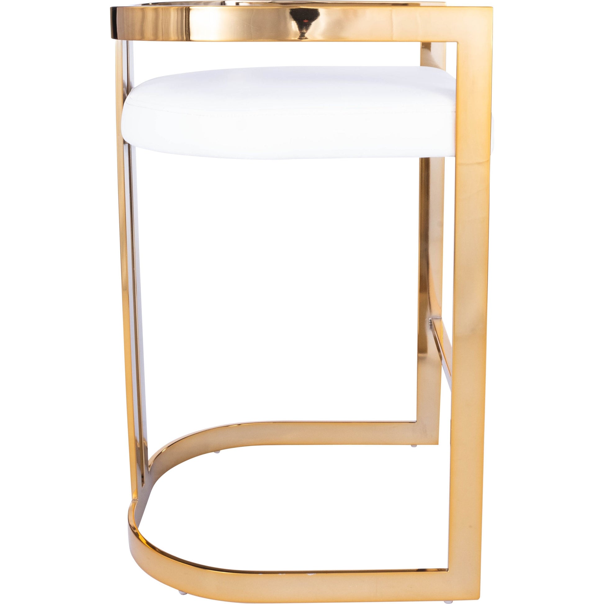 Clarence Counter Stool by Butler Specialty Company. Made from iron, gold plated finish, mdf, fabric, faux leather, polyvinyl, polyurethane cushion core: seat height, 25" h in a modern style.