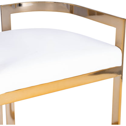 Clarence Counter Stool by Butler Specialty Company. Made from iron, gold plated finish, mdf, fabric, faux leather, polyvinyl, polyurethane cushion core: seat height, 25" h in a modern style.